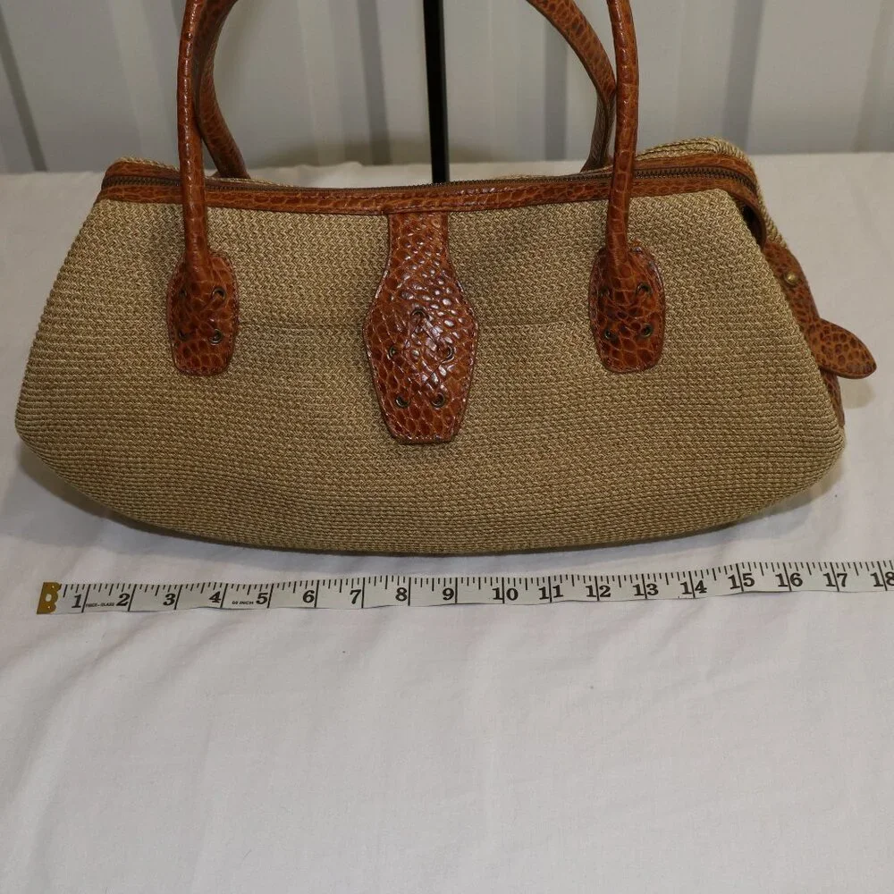 Eric Javits Women's Straw Rafia Shoulder Bag East West Design Croc Embossed Tan - Picture 7 of 13